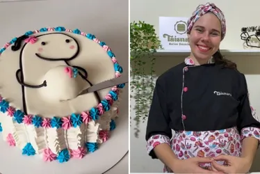 Imagem ilustrativa da imagem Bolo criativo feito por confeiteira capixaba para chá-revelação viraliza nas redes