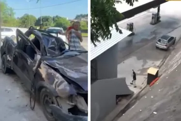 Imagem ilustrativa da imagem Carro despenca de pedra e cai em posto de combustíveis em rodovia no ES