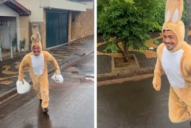 Imagem ilustrativa da imagem Gari faz coleta de lixo fantasiado de coelhinho da Páscoa e vídeo viraliza
