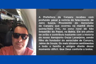 Imagem ilustrativa da imagem Morre, em acidente aéreo no interior da Bahia, piloto de Caruaru
