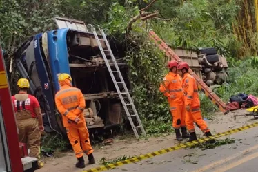 Imagem ilustrativa da imagem Motorista de ônibus que capotou em MG diz que tentou desviar de cães na via