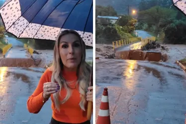 Imagem ilustrativa da imagem VÍDEO | Ponte é arrastada pela correnteza enquanto prefeita narra situação no RS