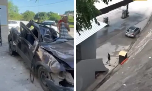 
          Imagem ilustrativa da imagem Carro despenca de pedra e cai em posto de combustíveis em rodovia no ES
          