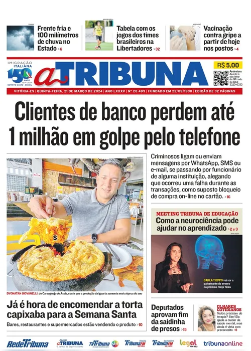 Imagem ilustrativa da imagem Confira os destaques do jornal A Tribuna desta quinta-feira