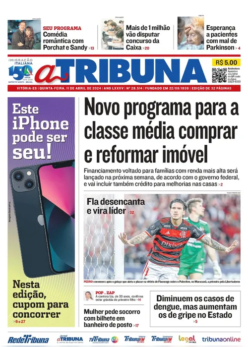 Imagem ilustrativa da imagem Confira os destaques do jornal A Tribuna desta quinta-feira