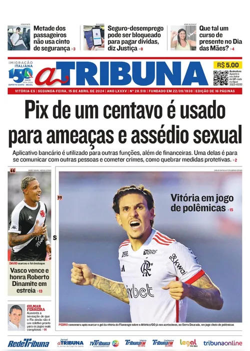 Imagem ilustrativa da imagem Confira os destaques do jornal A Tribuna desta segunda-feira