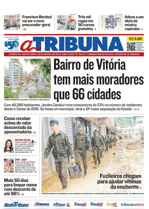 Imagem ilustrativa da imagem Confira os destaques do jornal A Tribuna desta sexta-feira