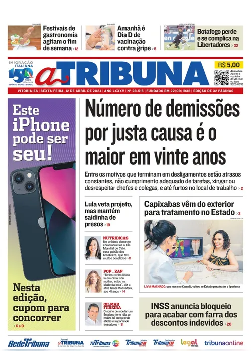 Imagem ilustrativa da imagem Confira os destaques do jornal A Tribuna desta sexta-feira