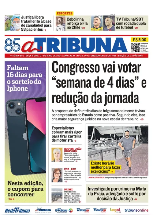 Imagem ilustrativa da imagem Confira os destaques do jornal A Tribuna desta terça-feira