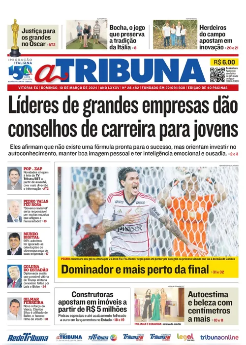 Imagem ilustrativa da imagem Confira os destaques do jornal A Tribuna deste domingo