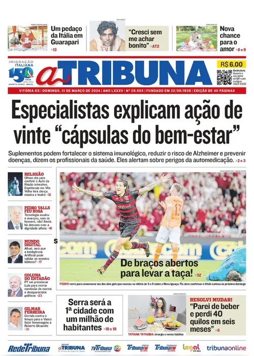 Imagem ilustrativa da imagem Confira os destaques do jornal A Tribuna deste domingo