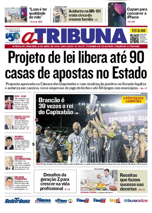 Imagem ilustrativa da imagem Confira os destaques do jornal A Tribuna deste domingo