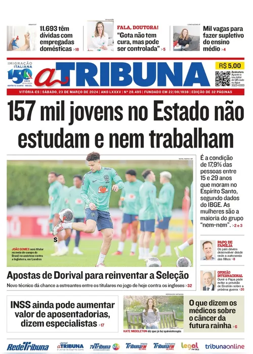 Imagem ilustrativa da imagem Confira os destaques do jornal A Tribuna deste sábado
