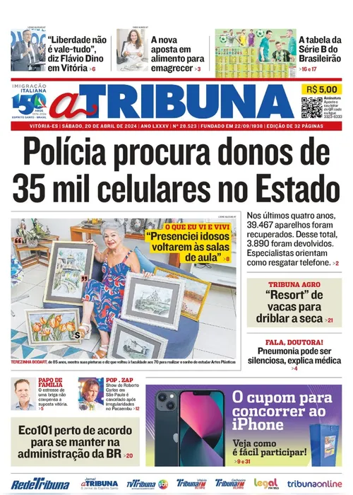 Imagem ilustrativa da imagem Confira os destaques do jornal A Tribuna deste sábado