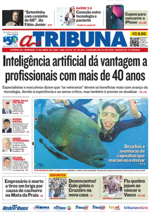 Imagem ilustrativa da imagem Veja os destaques do jornal A Tribuna deste domingo, dia 21 de abril