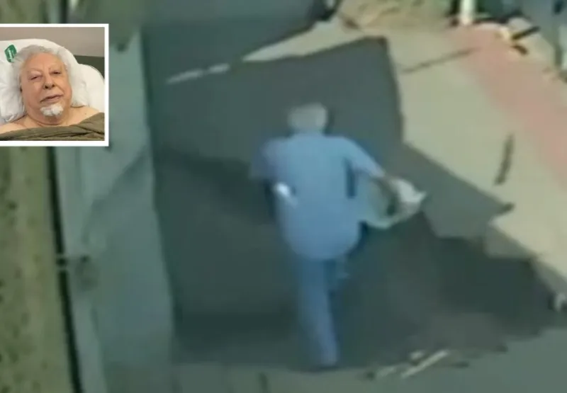 Vídeo mostra momento em que Eurípedes Fernandes de Melo (destaque) cai em cratera aberta na calçada