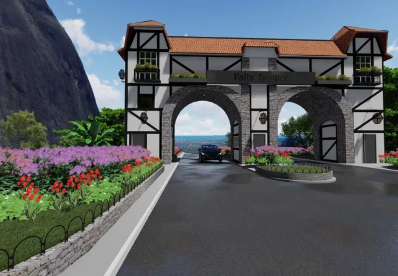 Projeção de como será o portal para a região das montanhas de Guarapari, fazendo uma alusão à entrada da cidade de Gramado, no Rio Grande do Sul