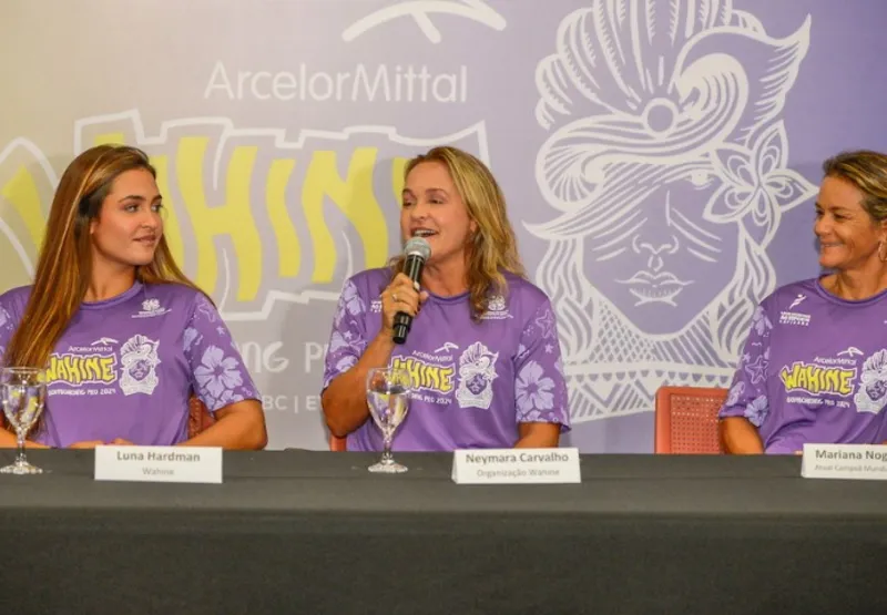 Luna Hardman, Neymara carvalho e Mariana Nogueira durante a coletiva de imprensa de lançamento do Mundial