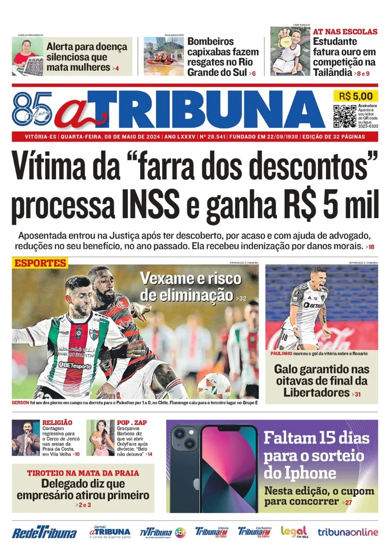 Imagem ilustrativa da imagem Confira os destaques do jornal A Tribuna desta quarta-feira