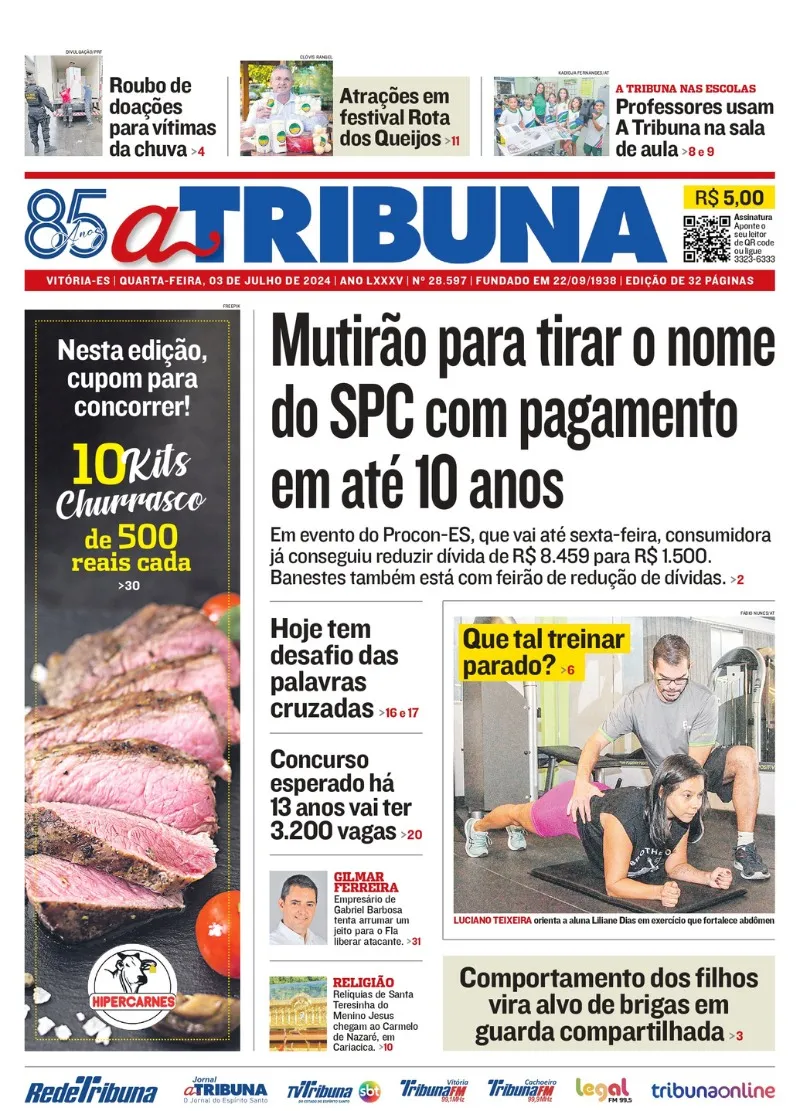 Imagem ilustrativa da imagem Confira os destaques do jornal A Tribuna desta quarta-feira