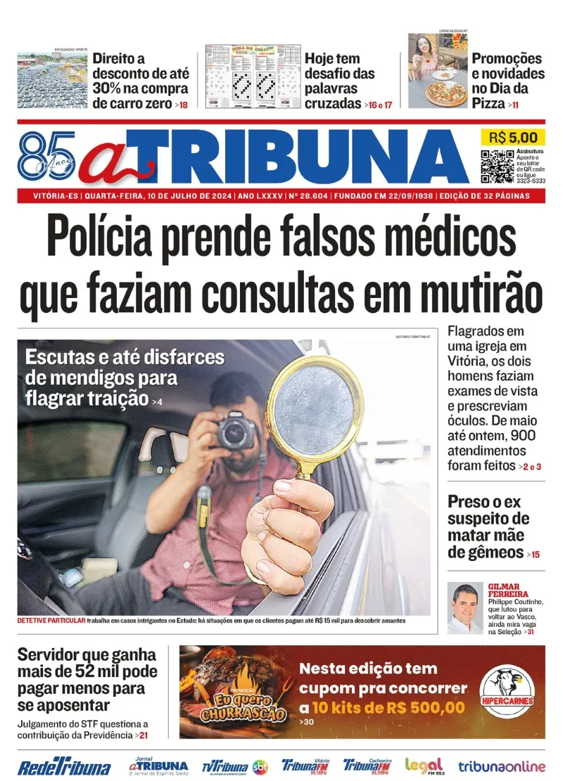 Imagem ilustrativa da imagem Confira os destaques do jornal A Tribuna desta quarta-feira