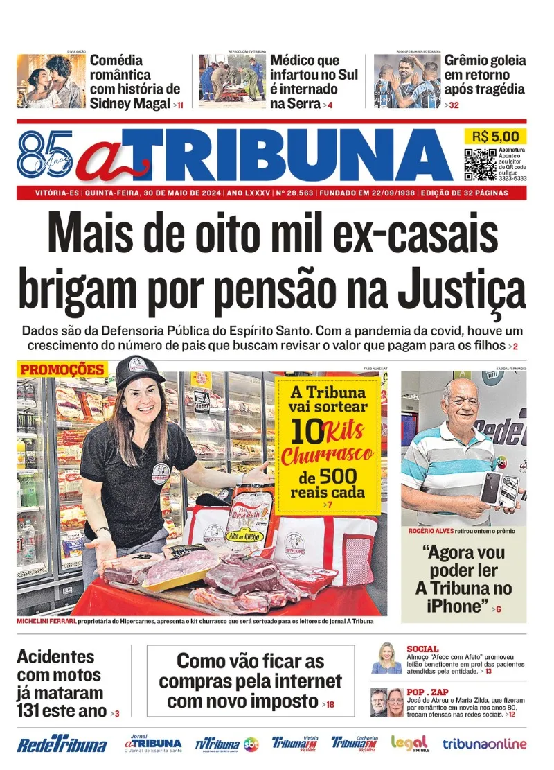 Imagem ilustrativa da imagem Confira os destaques do jornal A Tribuna desta quinta-feira