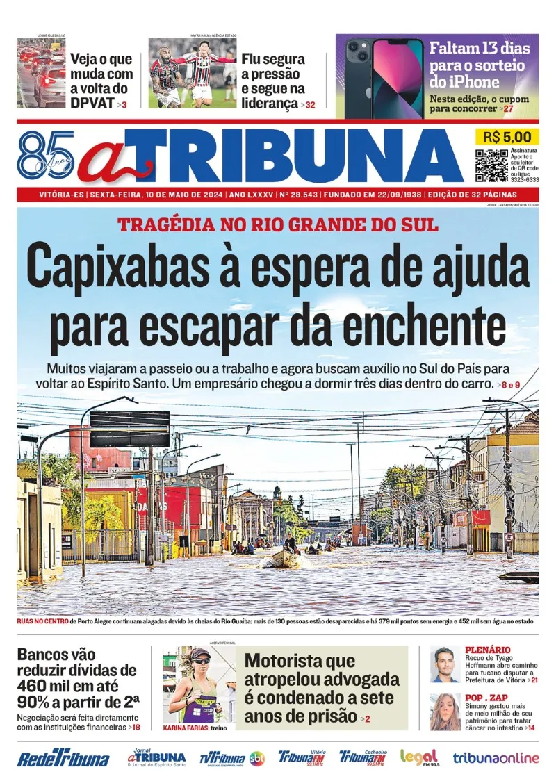 Imagem ilustrativa da imagem Confira os destaques do jornal A Tribuna desta sexta-feira