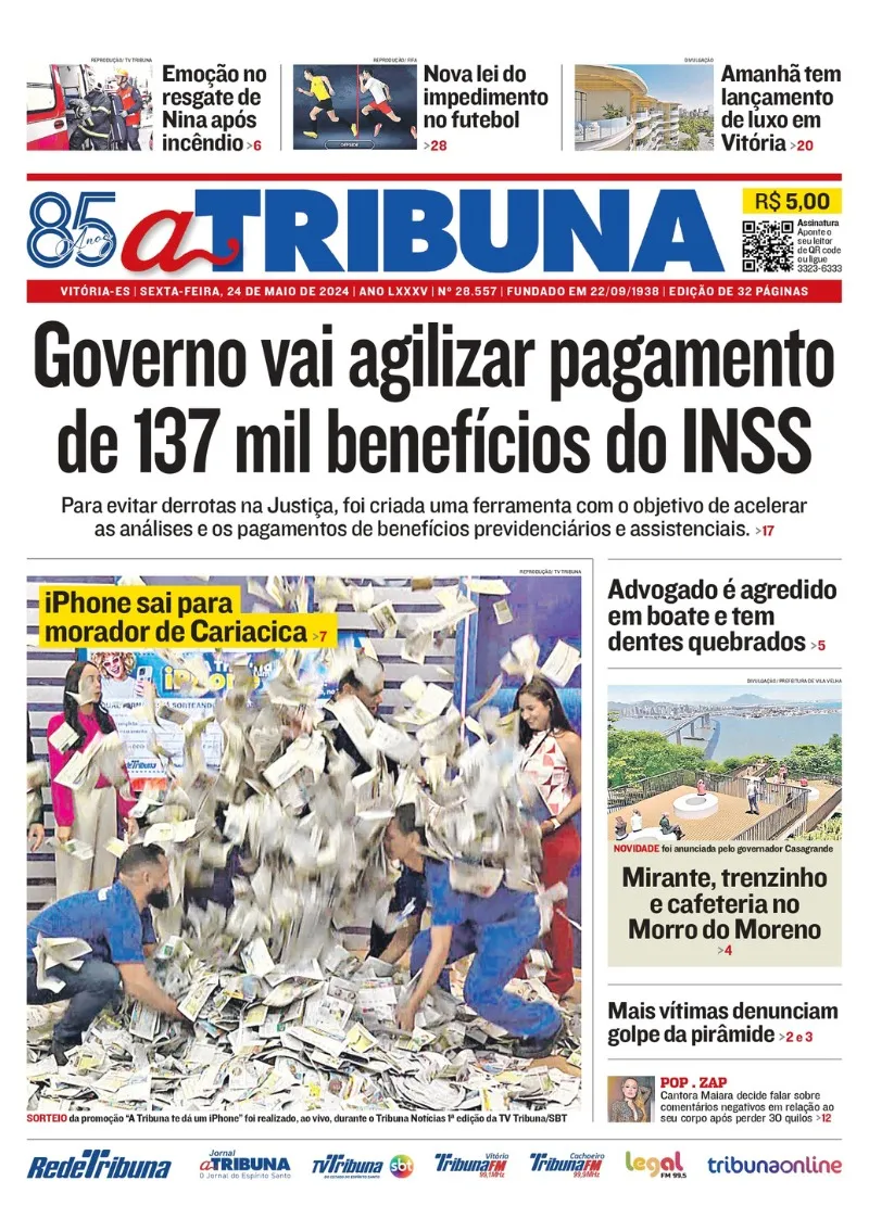 Imagem ilustrativa da imagem Confira os destaques do jornal A Tribuna desta sexta-feira