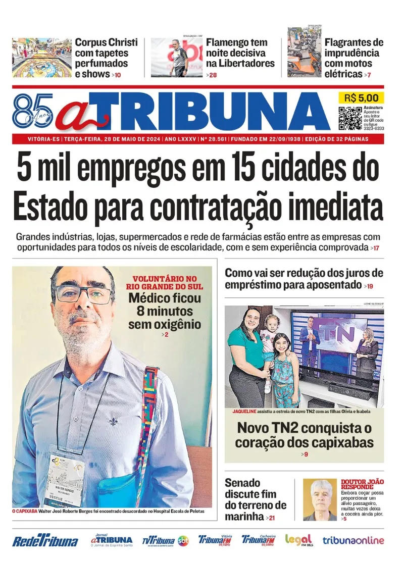 Imagem ilustrativa da imagem Confira os destaques do jornal A Tribuna desta terça-feira