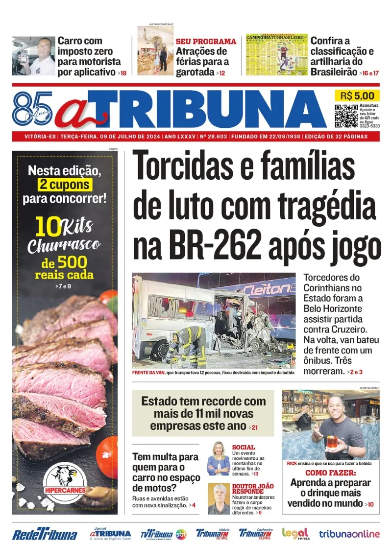 Imagem ilustrativa da imagem Confira os destaques do jornal A Tribuna desta terça-feira