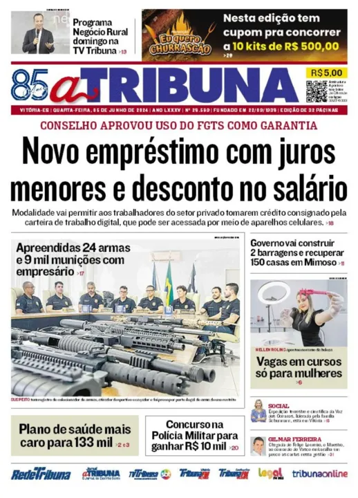 Imagem ilustrativa da imagem Confira os destaques do jornal A Tribuna desta quarta-feira