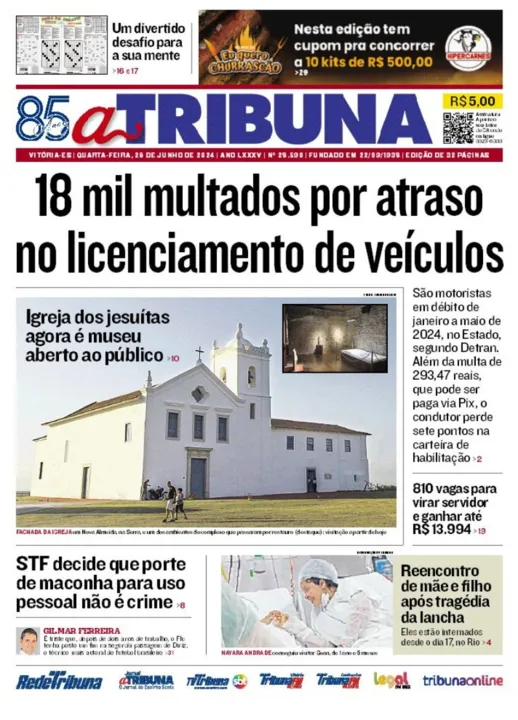 Imagem ilustrativa da imagem Confira os destaques do jornal A Tribuna desta quarta-feira