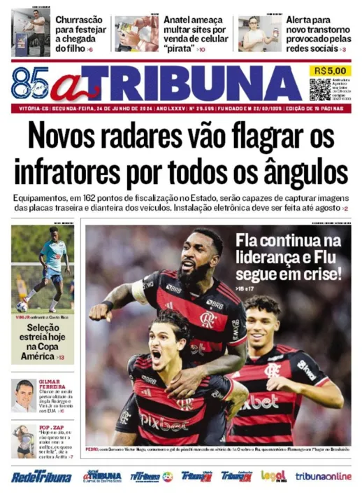 Imagem ilustrativa da imagem Confira os destaques do jornal A Tribuna desta segunda-feira