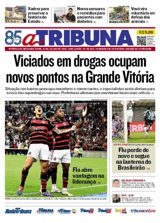 Imagem ilustrativa da imagem Confira os destaques do jornal A Tribuna desta segunda-feira