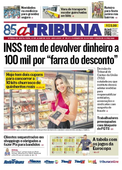 Imagem ilustrativa da imagem Confira os destaques do jornal A Tribuna desta sexta-feira