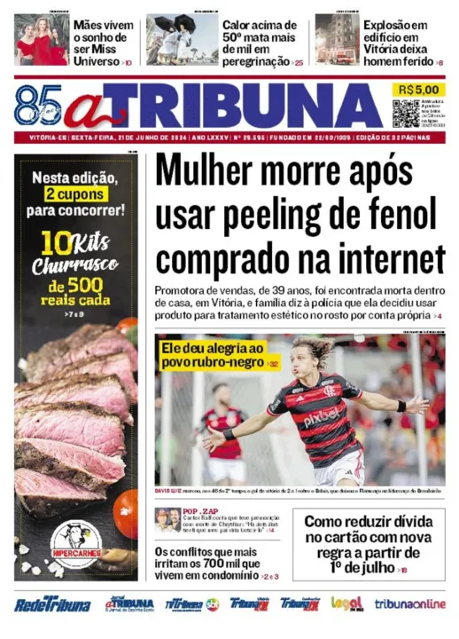 Imagem ilustrativa da imagem Confira os destaques do jornal A Tribuna desta sexta-feira