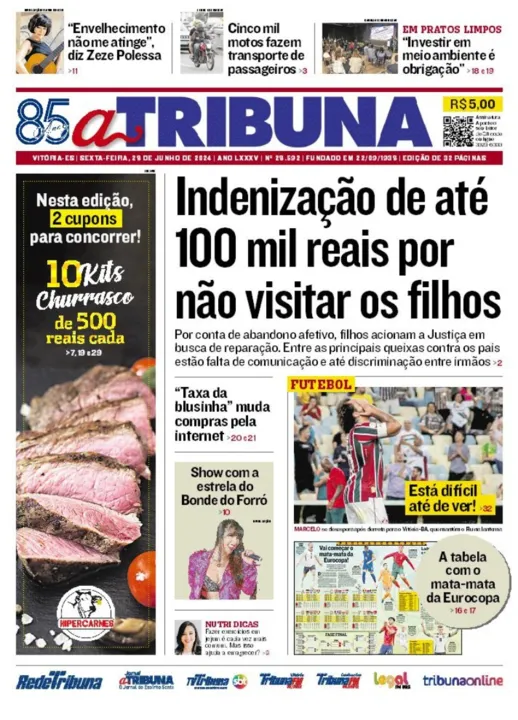 Imagem ilustrativa da imagem Confira os destaques do jornal A Tribuna desta sexta-feira