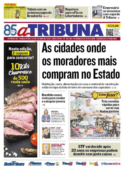 Imagem ilustrativa da imagem Confira os destaques do jornal A Tribuna desta terça-feira