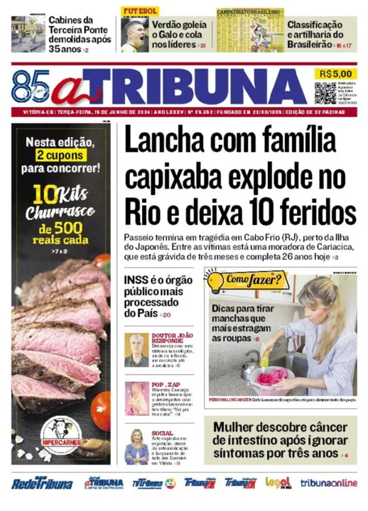 Imagem ilustrativa da imagem Confira os destaques do jornal A Tribuna desta terça-feira