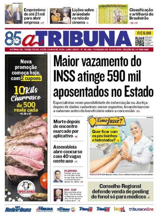 Imagem ilustrativa da imagem Confira os destaques do jornal A Tribuna desta terça-feira