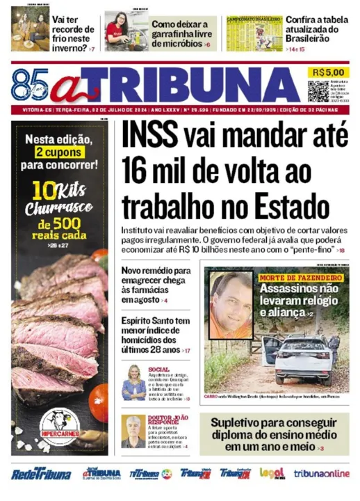 Imagem ilustrativa da imagem Confira os destaques do jornal A Tribuna desta terça-feira