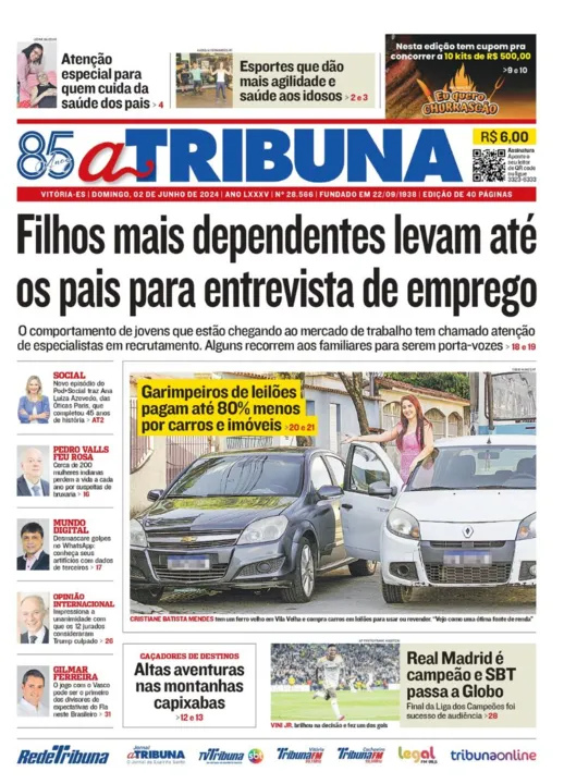 Imagem ilustrativa da imagem Confira os destaques do jornal A Tribuna deste domingo