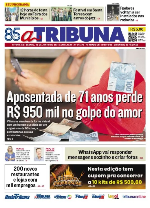 Imagem ilustrativa da imagem Confira os destaques do jornal A Tribuna deste sábado