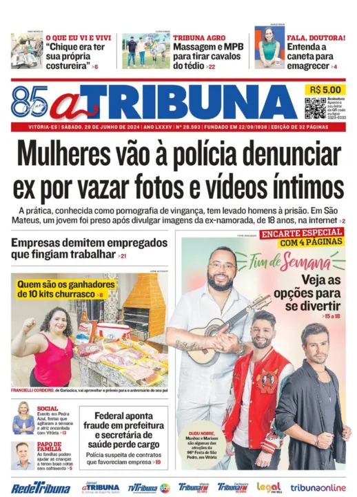 Imagem ilustrativa da imagem Confira os destaques do jornal A Tribuna deste sábado