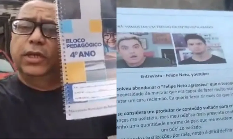 Imagem ilustrativa da imagem Homem vira réu após xingar Felipe Neto ao vê-lo em apostila de escola