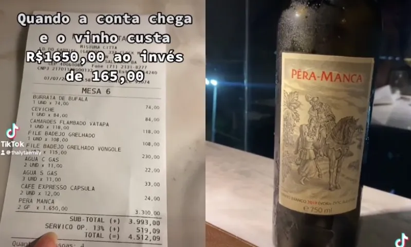 Imagem ilustrativa da imagem VÍDEO | Amigos pedem vinho de R$ 1.650 enganado e viralizam ao receber a conta