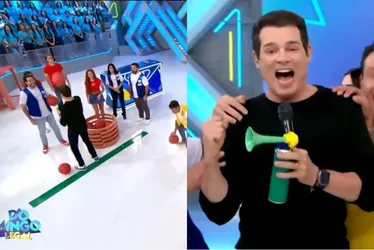 Imagem ilustrativa da imagem Celso Portiolli acerta cesta inacreditável de costas no 'Domingo Legal'