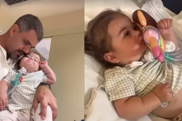 Imagem ilustrativa da imagem Filha de Juliano Cazarré se emociona ao receber boneca que também tem traqueostomia