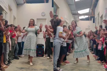 Imagem ilustrativa da imagem VÍDEO: Professora se emociona com homenagem no dia da aposentadoria em escola no ES