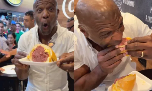 
          Imagem ilustrativa da imagem Terry Crews se derrete pelo sanduíche de mortadela do Mercadão de SP
          